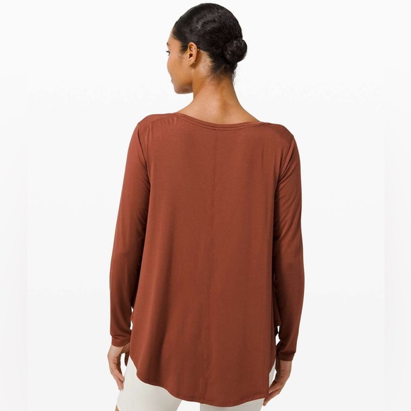 Lululemon Up for Down Time Long Sleeve - Dark Terracotta Long Sleeve Short Top - Picture 4 of 11